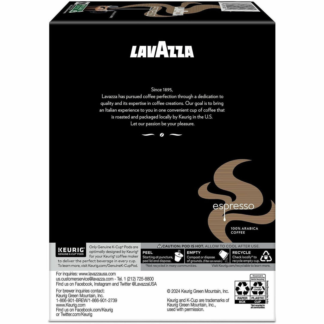 Image of Lavazza 0451 Espresso Italiano K-Cup Coffee Pods, Compatible with Keurig Brewer, Medium, K-Cup, Pod, Ground, Italian Espresso, Kosher, 22 / Box