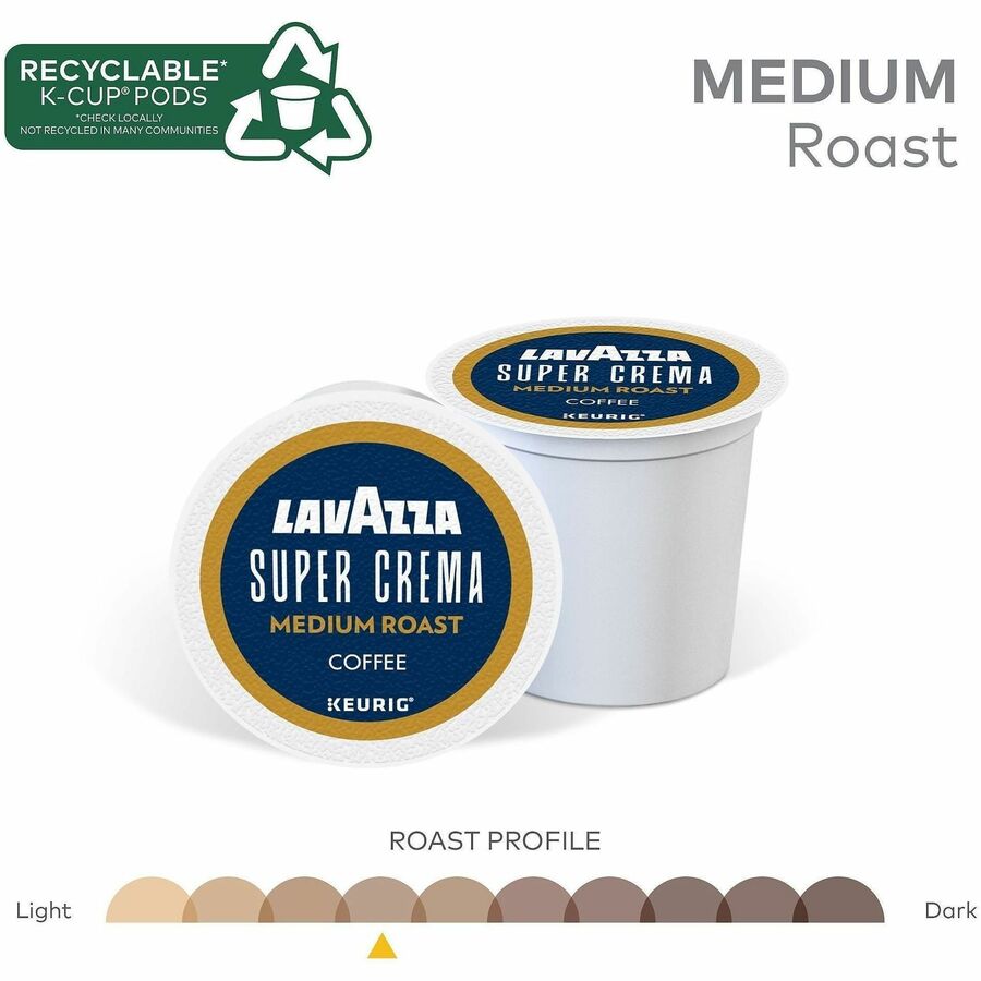 Image of Lavazza 0911 Super Crema K-Cup Coffee Pods, Compatible with Keurig Brewer, Medium, 0.4 oz, K-Cup, Pod, Ground, Super Crema, Kosher, 22 / Box