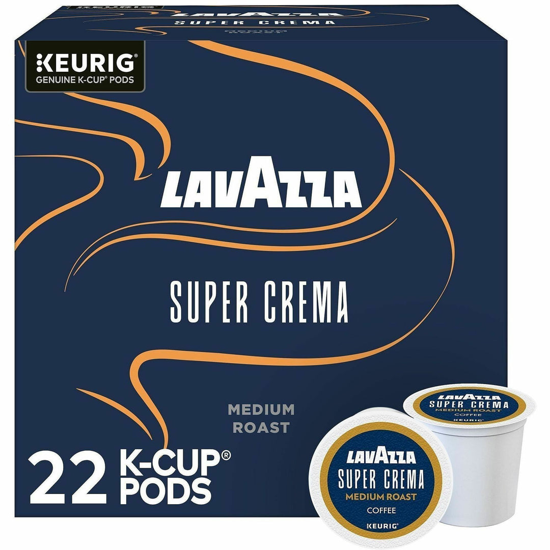Image of Lavazza 0911 Super Crema K-Cup Coffee Pods, Compatible with Keurig Brewer, Medium, 0.4 oz, K-Cup, Pod, Ground, Super Crema, Kosher, 22 / Box