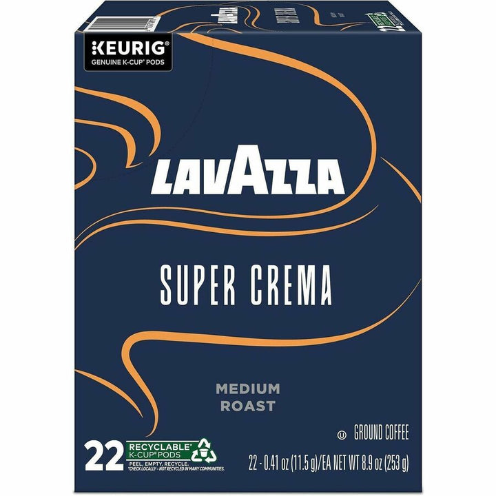 Image of Lavazza 0911 Super Crema K-Cup Coffee Pods, Compatible with Keurig Brewer, Medium, 0.4 oz, K-Cup, Pod, Ground, Super Crema, Kosher, 22 / Box