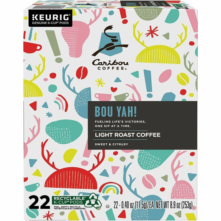Image of Caribou Coffee® 9686 'Bou Yah! Blend K-Cup Pods, Compatible with Keurig Brewer, Light, K-Cup, Pod, Citrus, Sweet, Arabica, Kosher, 22 / Box