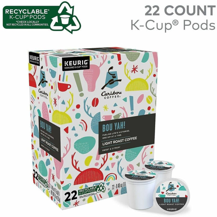 Image of Caribou Coffee® 9686 'Bou Yah! Blend K-Cup Pods, Compatible with Keurig Brewer, Light, K-Cup, Pod, Citrus, Sweet, Arabica, Kosher, 22 / Box