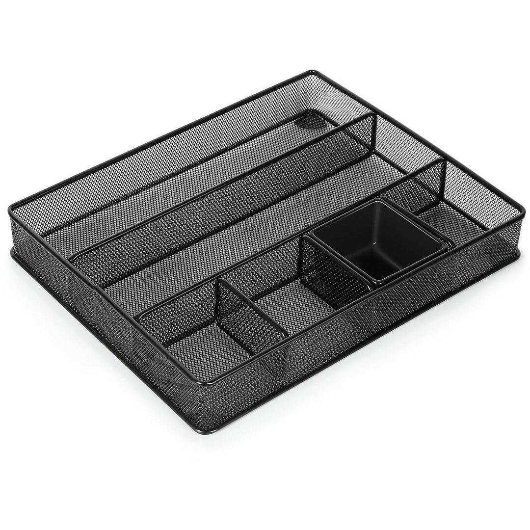 Image of Lorell 84136 Multi-Compartment Mesh Drawer Organizer, 6 Compartment(s), Durable, Black, Metal, Mesh, 1 Each