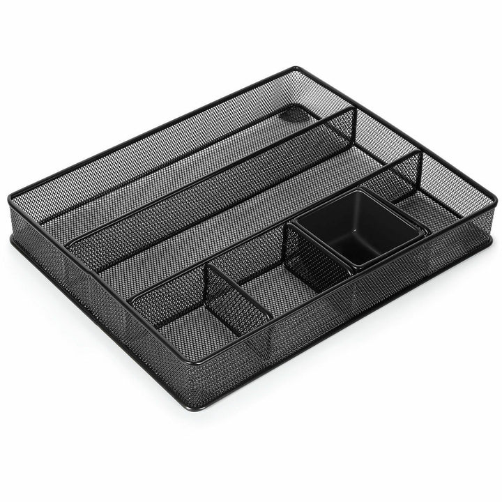 Image of Lorell 84136 Multi-Compartment Mesh Drawer Organizer, 6 Compartment(s), Durable, Black, Metal, Mesh, 1 Each