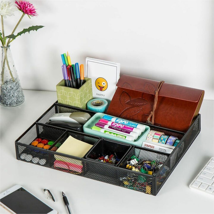 Image of Lorell 84136 Multi-Compartment Mesh Drawer Organizer, 6 Compartment(s), Durable, Black, Metal, Mesh, 1 Each