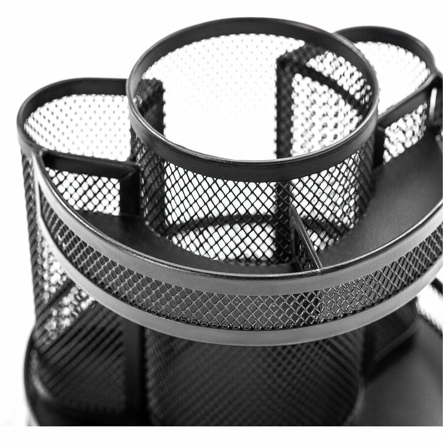 Image of Lorell 84137 Multi-Compartment Rotating Desk Organizer, Rotate, Rubber Grip, Durable, Black, Rubber, Mesh, Metal, 1 Each