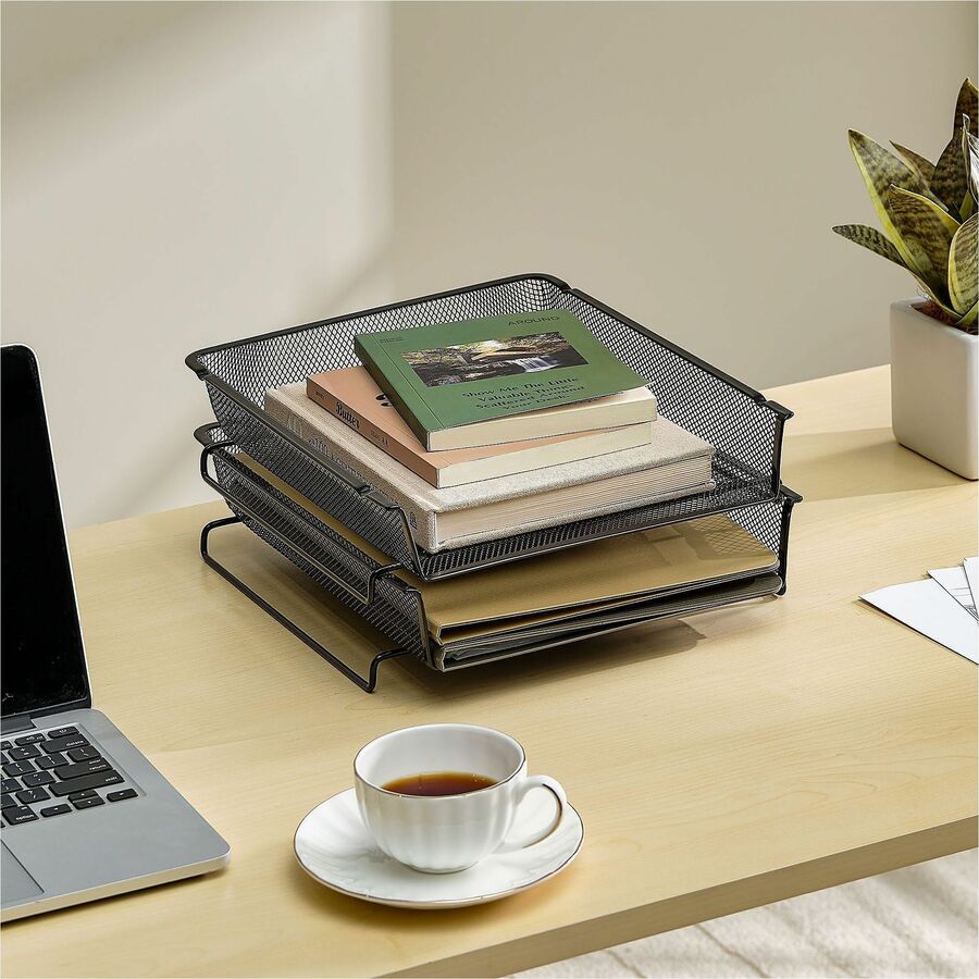 Image of Lorell 84134 Mesh Desktop Organizer Tray, Stackable, Stackable, Durable, Black, Mesh, Metal, 1 Each