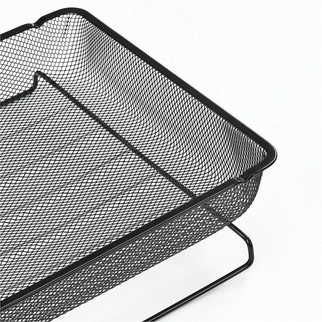 Image of Lorell 84134CT Mesh Desktop Organizer Tray, Stackable, Stackable, Durable, Black, Mesh, Metal, 4 / Carton