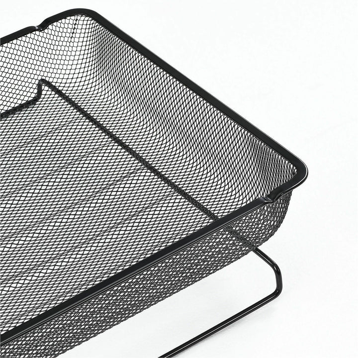 Image of Lorell 84134CT Mesh Desktop Organizer Tray, Stackable, Stackable, Durable, Black, Mesh, Metal, 4 / Carton