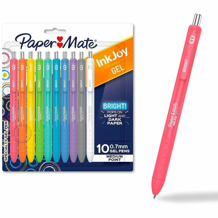 Image of Paper Mate 2226119 InkJoy Gel Pens, 0.7 mm Pen Point, Retractable, Assorted Ink, Gel-based, Writing, Home, Journaling, 10 / Pack