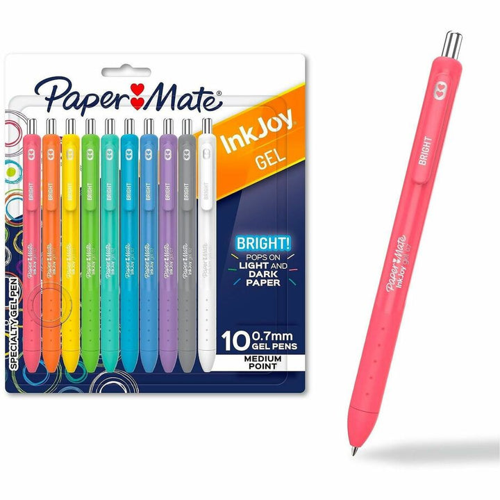 Image of Paper Mate 2226119 InkJoy Gel Pens, 0.7 mm Pen Point, Retractable, Assorted Ink, Gel-based, Writing, Home, Journaling, 10 / Pack