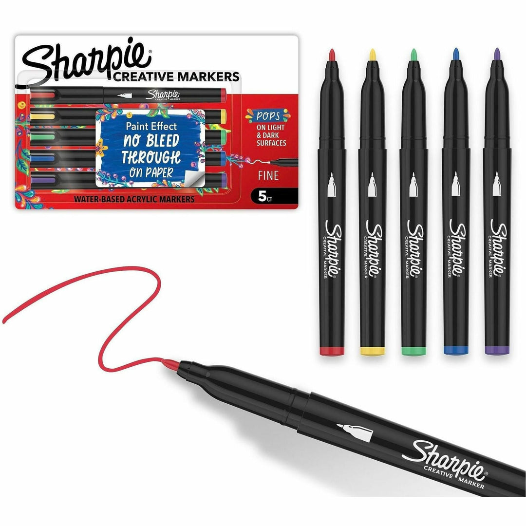 Image of Sharpie 2212830 Creative Markers, Assorted Ink, Water Based, Acrylic Based, Glass, Art, Coloring, 5 / Pack