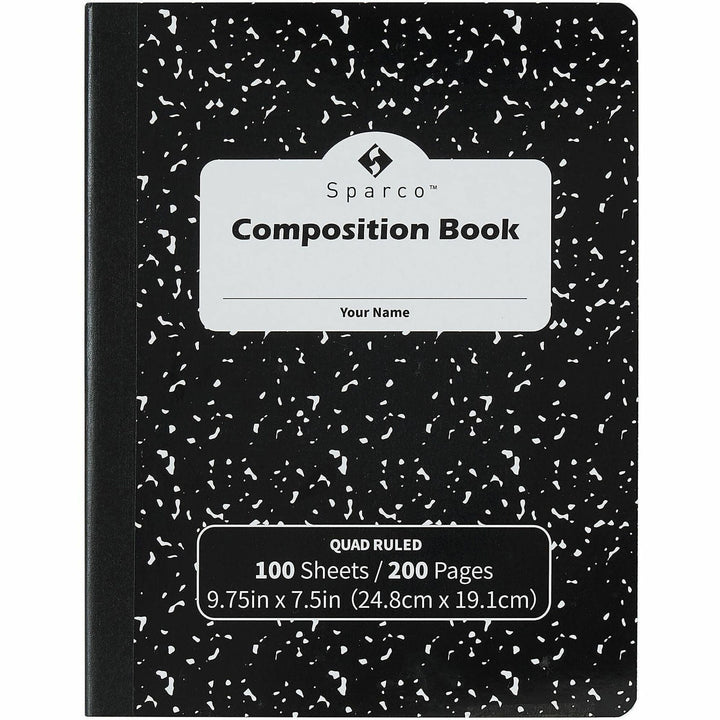 Image of Sparco 20957 Quadrille-Ruled Composition Notebooks, Sewn, Quad Ruled Front Ruling, Black Cover, Label, Hard Cover, Damage Resistant, 6 / Pack