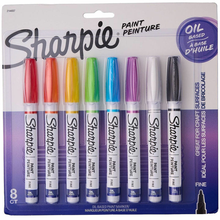 Image of Sharpie 2144007 Oil-Based Paint Markers, Erasable, Assorted Ink, Oil Based, School, Project, Glass, 8 / Pack