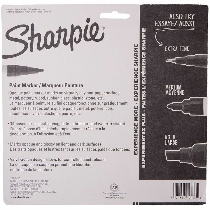 Image of Sharpie 2144007 Oil-Based Paint Markers, Erasable, Assorted Ink, Oil Based, School, Project, Glass, 8 / Pack