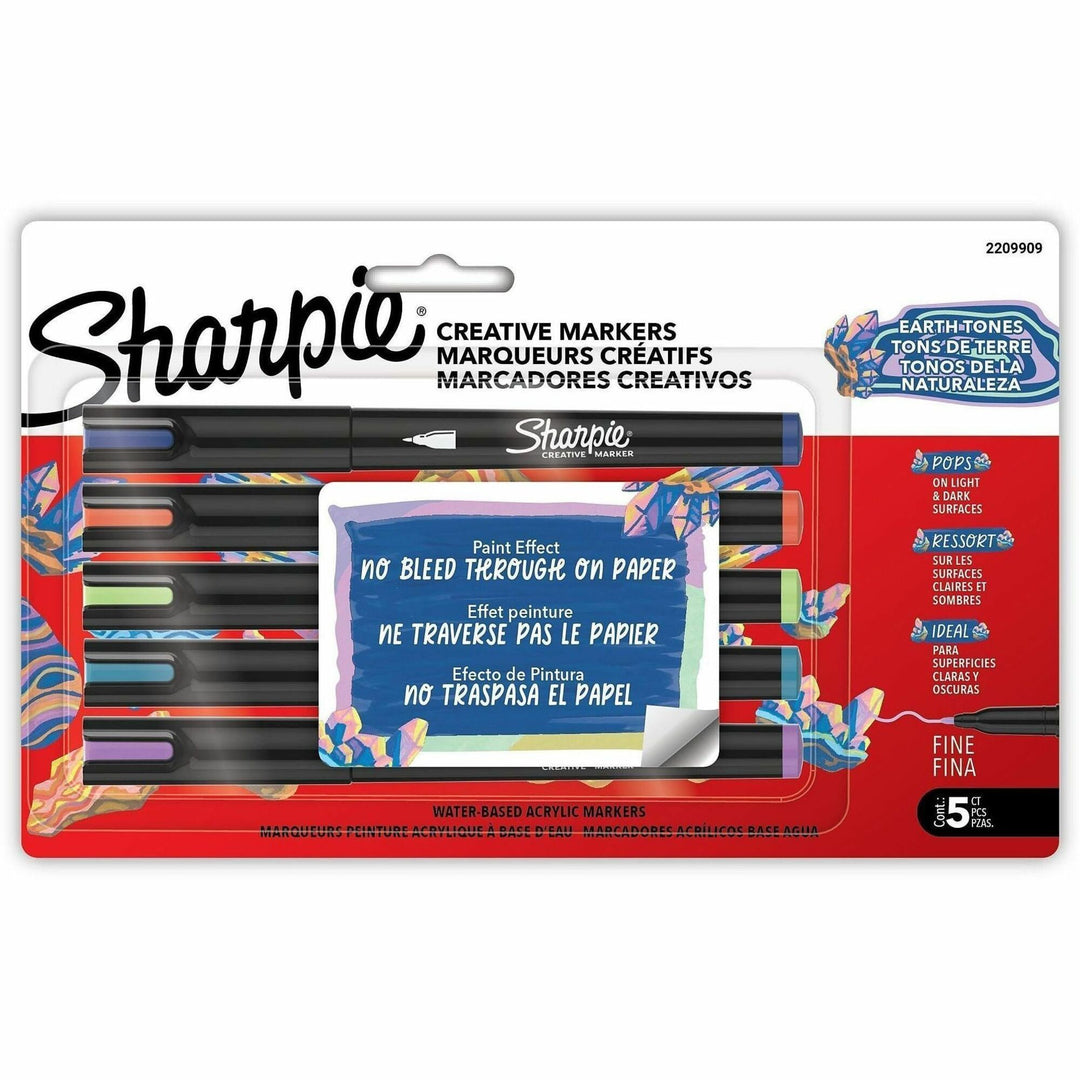 Image of Sharpie 2209909 Creative Markers, Earth Tone Ink, Water Based, Acrylic Based, Glass, Art, Coloring, 5 / Pack