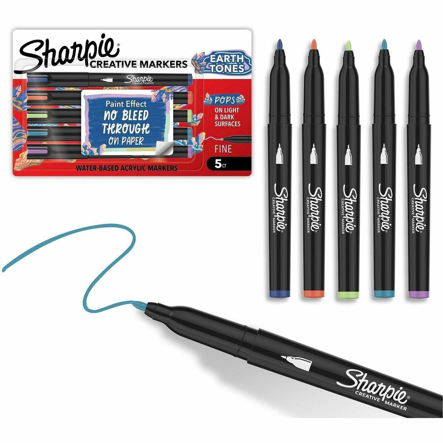 Image of Sharpie 2209909 Creative Markers, Earth Tone Ink, Water Based, Acrylic Based, Glass, Art, Coloring, 5 / Pack