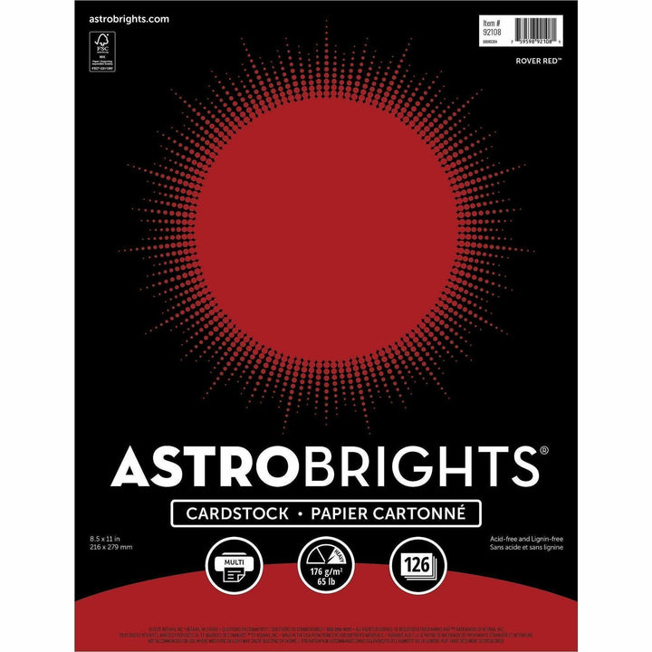 Image of Astrobrights 92108 Colored Cardstock, Letter, 8 1/2" x 11", 65 lb Basis Weight, Acid-free, Lignin-free, Rover Red, 126 / Pack