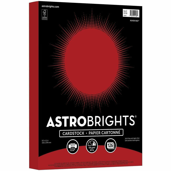 Image of Astrobrights 92108 Colored Cardstock, Letter, 8 1/2" x 11", 65 lb Basis Weight, Acid-free, Lignin-free, Rover Red, 126 / Pack