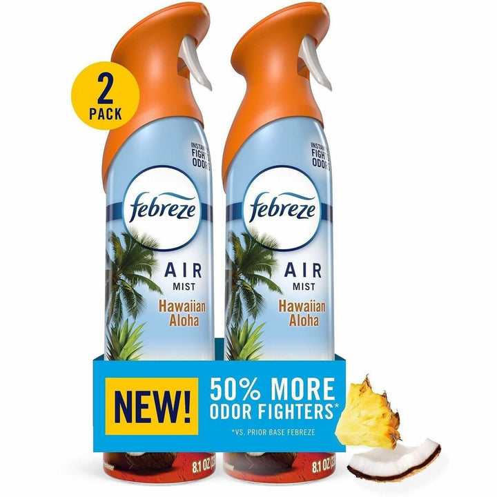 Image of Febreze 21321CT Air Mist Air Freshener Spray, Spray, 8.1 fl oz (0.3 quart), Hawaiian Aloha, Odor Neutralizer, Long Lasting, 2/Pack, 3 / Carton