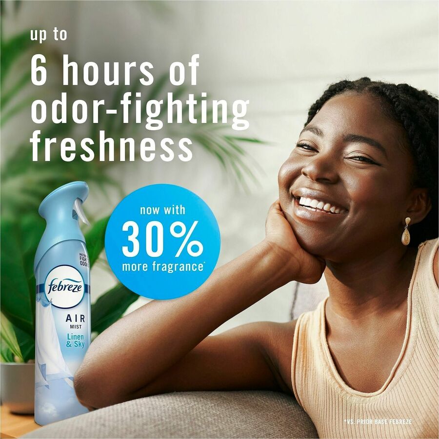 Image of Febreze 19938CT Air Mist Air Freshener Spray, Spray, 8.1 fl oz (0.3 quart), Linen & Sky, Odor Neutralizer, Long Lasting, 6 / Carton