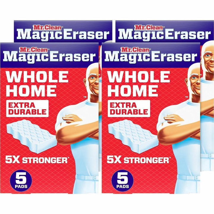 Image of Mr. Clean 22875 Magic Eraser Extra-Durable Whole Home, 0.9" H x 4.6" W x 2.2" Depth, 5 / Box, White