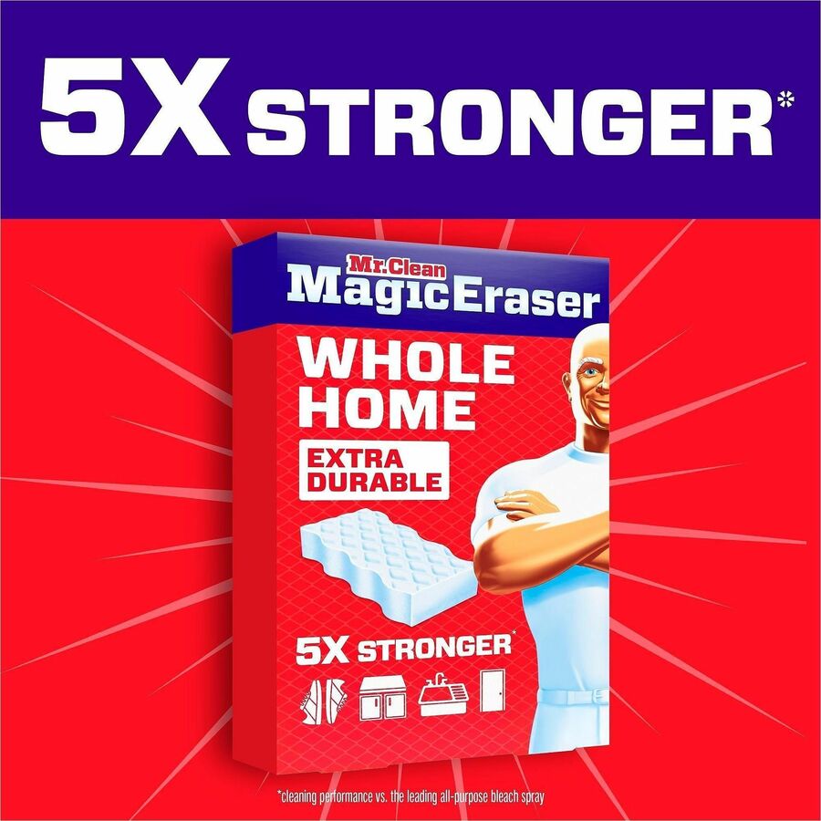 Image of Mr. Clean 22875 Magic Eraser Extra-Durable Whole Home, 0.9" H x 4.6" W x 2.2" Depth, 5 / Box, White