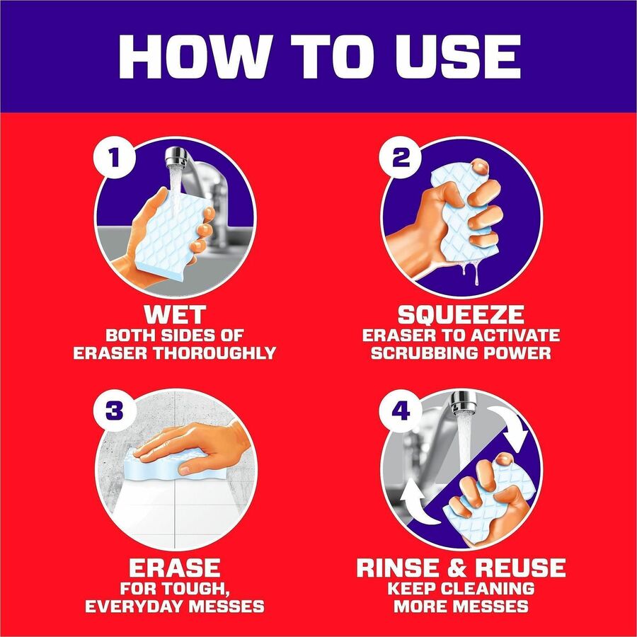 Image of Mr. Clean 22875 Magic Eraser Extra-Durable Whole Home, 0.9" H x 4.6" W x 2.2" Depth, 5 / Box, White