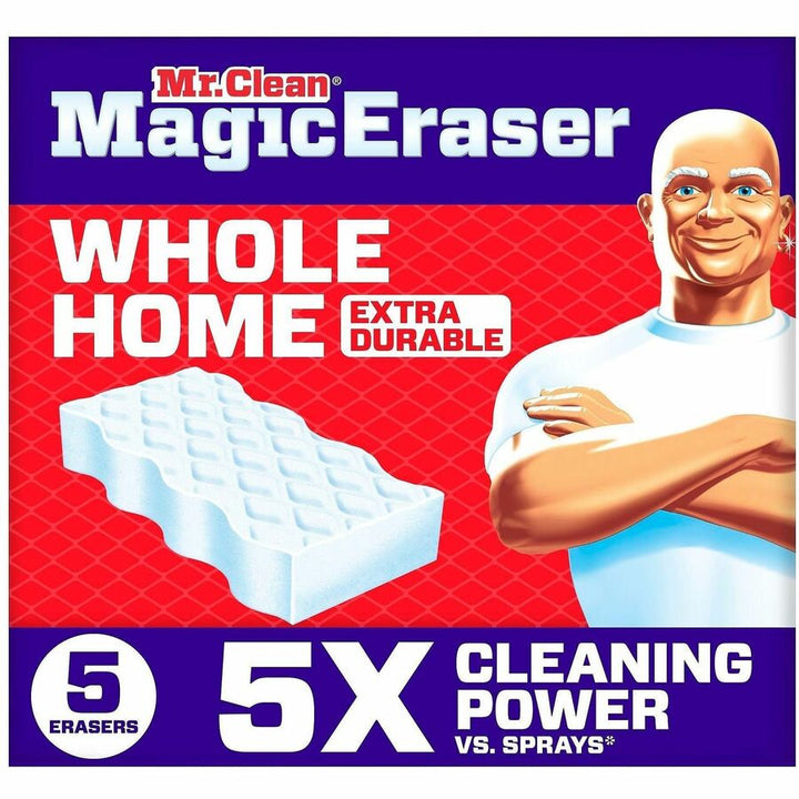 Image of Mr. Clean 22875 Magic Eraser Extra-Durable Whole Home, 0.9" H x 4.6" W x 2.2" Depth, 5 / Box, White