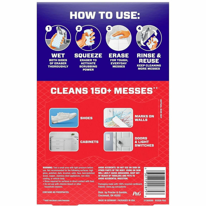 Image of Mr. Clean 22875CT Magic Eraser Extra-Durable Whole Home, 0.9" H x 4.6" W x 2.2" Depth, 5/Box, 4 / Carton, White