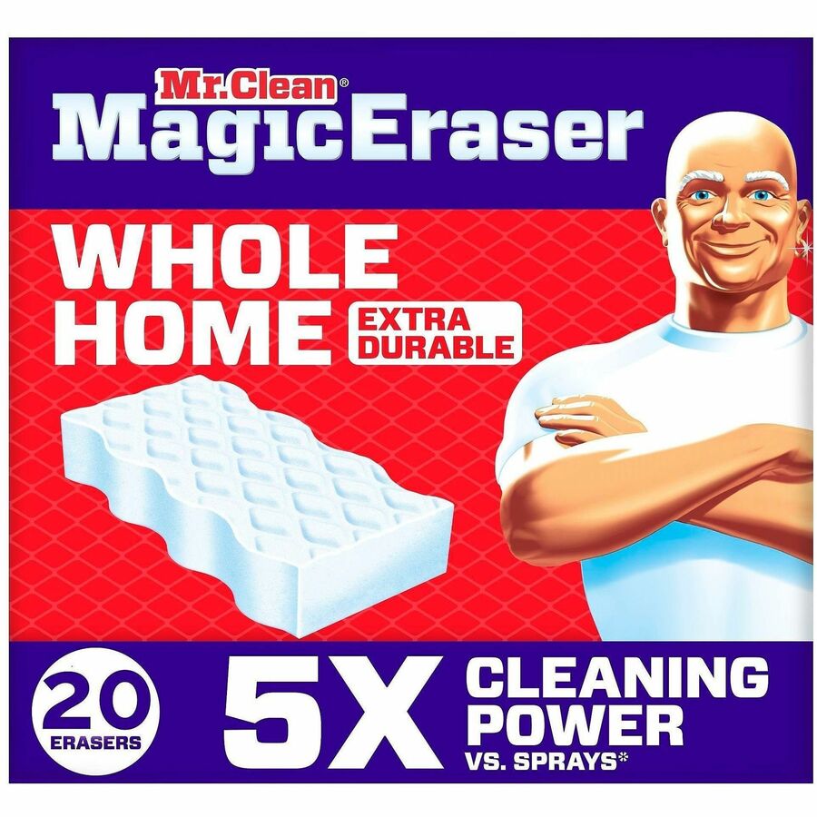 Image of Mr. Clean 22875CT Magic Eraser Extra-Durable Whole Home, 0.9" H x 4.6" W x 2.2" Depth, 5/Box, 4 / Carton, White