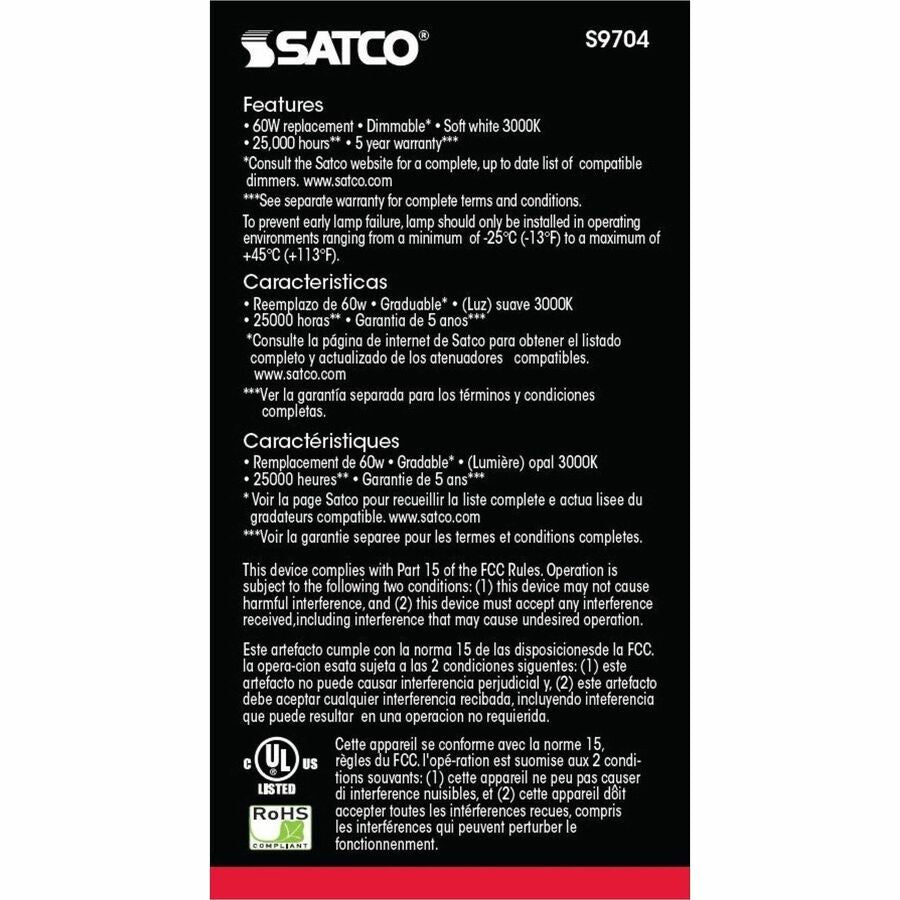 Image of Satco S9704 A19 LED Frosted Bulb