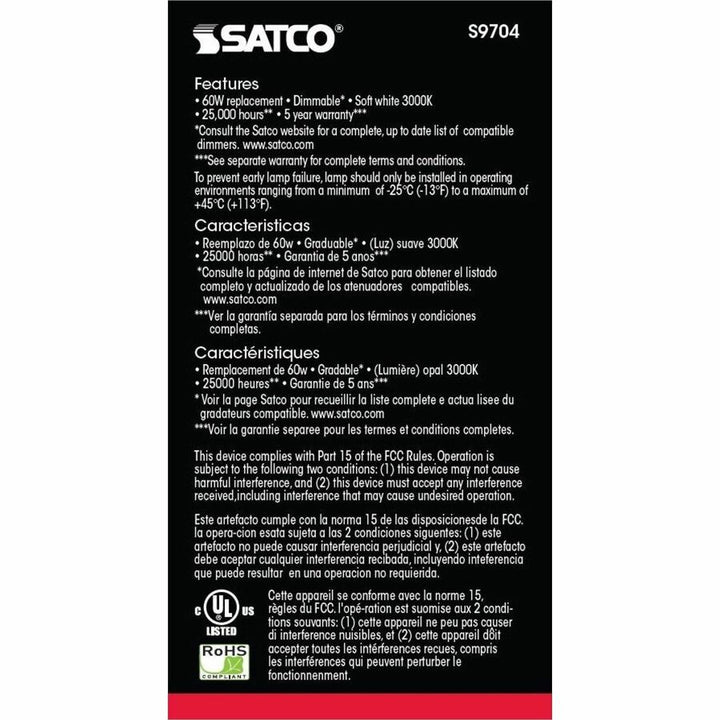 Image of Satco S9704 A19 LED Frosted Bulb