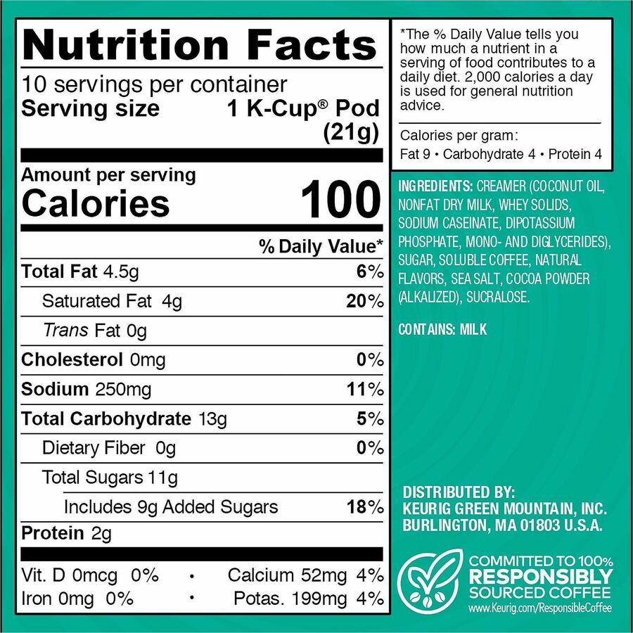 Image of Diedrich 8177CT TODS 1-Step Latte K-Cups, Dark, K-Cup, Pod, Latte, Colombian, Vanilla, 20 Coffee/Box, 4 / Carton