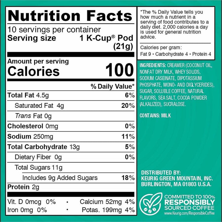 Image of Diedrich 8177CT TODS 1-Step Latte K-Cups, Dark, K-Cup, Pod, Latte, Colombian, Vanilla, 20 Coffee/Box, 4 / Carton