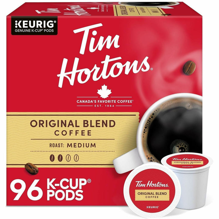 Image of Tim Hortons 1281CT Original Blend K-Cups, Medium, K-Cup, Pod, Original Blend, Kosher, 24 Coffee/Box, 4 / Carton