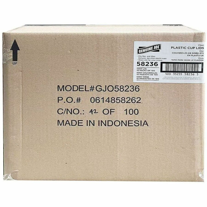 Image of Genuine Joe 58236 Lids for Plastic Cold Cups, Polyethylene Terephthalate (PET), Clear, 1000 Lids/Box, 1 Carton