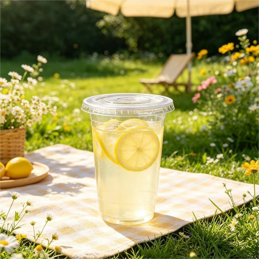 Image of Genuine Joe 58236 Lids for Plastic Cold Cups, Polyethylene Terephthalate (PET), Clear, 1000 Lids/Box, 1 Carton