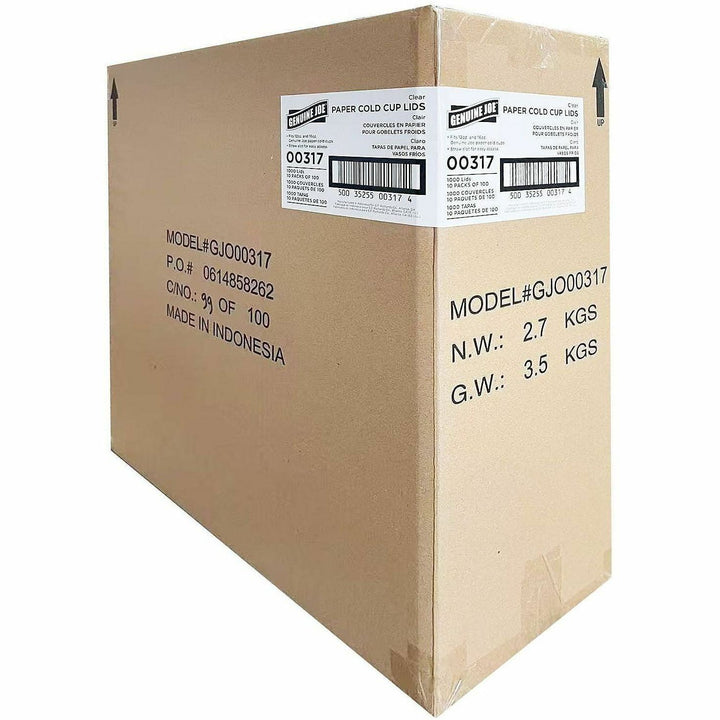 Image of Genuine Joe 00317 Lids for Paper Cold Cups, Clear, 1000 Lids/Box, 1 Carton