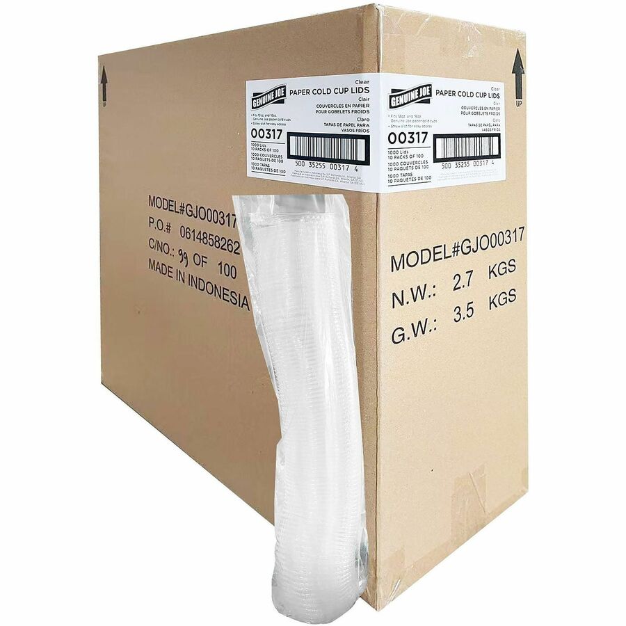 Image of Genuine Joe 00317 Lids for Paper Cold Cups, Clear, 1000 Lids/Box, 1 Carton