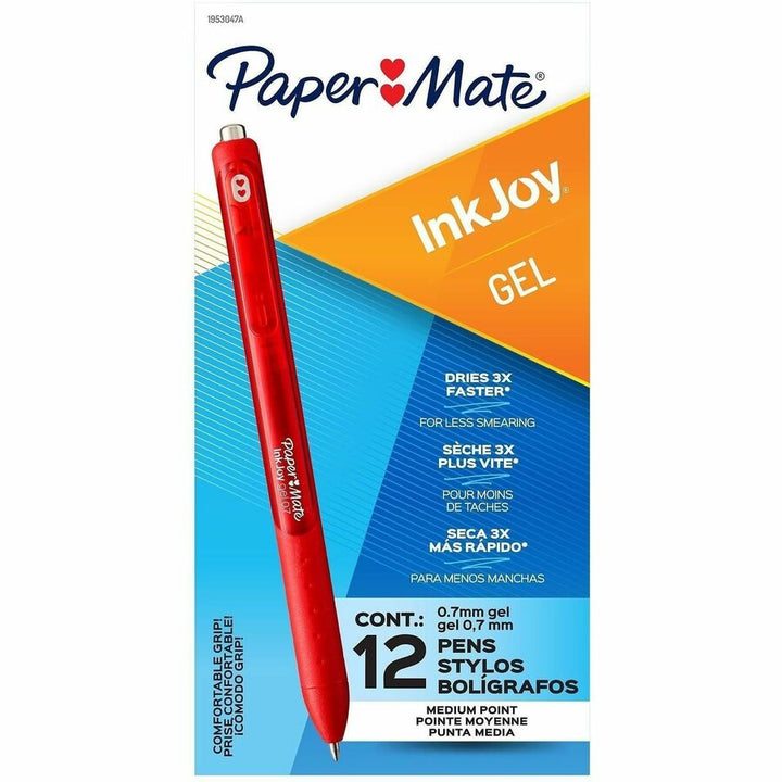 Image of Paper Mate 1953047A InkJoy Gel Pen, 0.7 mm Pen Point, Retractable, Red Ink, Gel-based, Writing, Home, Office, School, 12 / Dozen