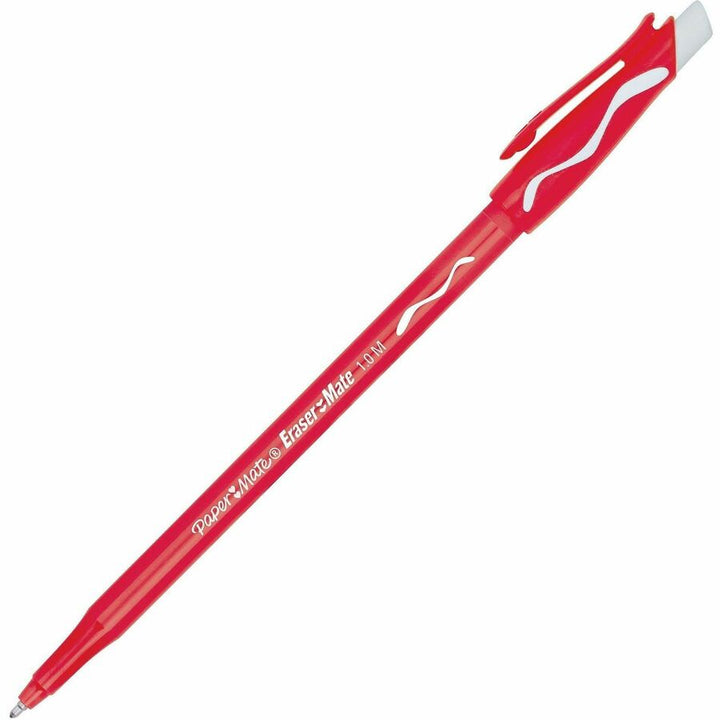 Image of Paper Mate 3920158A EraserMate Ballpoint Pens, 1.0 mm Bold, Medium Pen Point, Erasable, Red Ink, Red Barrel, Writing, 12 / Dozen