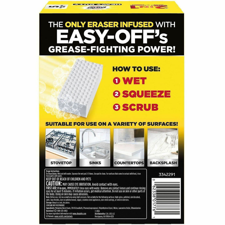 Image of Easy-Off 01776 Heavy Duty 2-in-1 Eraser, Foam, Heavy Duty, Abrasive, White, 5 / Pack