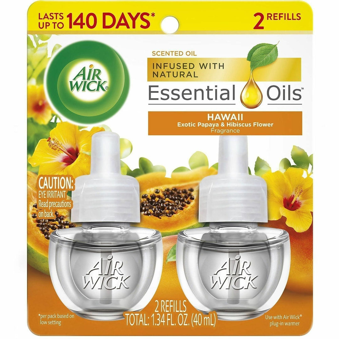 Image of Air Wick 01328 Scent Oil Warmer Refill, Oil, 0.7 fl oz (0 quart), Hawaii Exotic Papaya, Hibiscus Flower, 120 Day, 2 Refills/Pack, 1 Pack