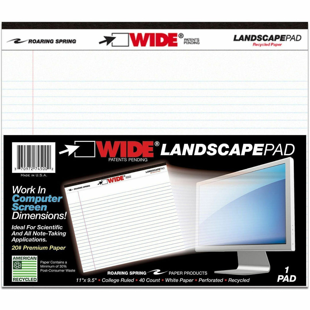 Image of Roaring Spring 74500CT Wide Landscape White Writing Pads