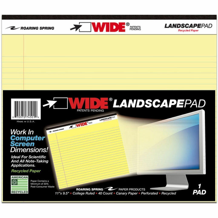 Image of Roaring Spring 74501CT Wide Landscape Canary Writing Pads