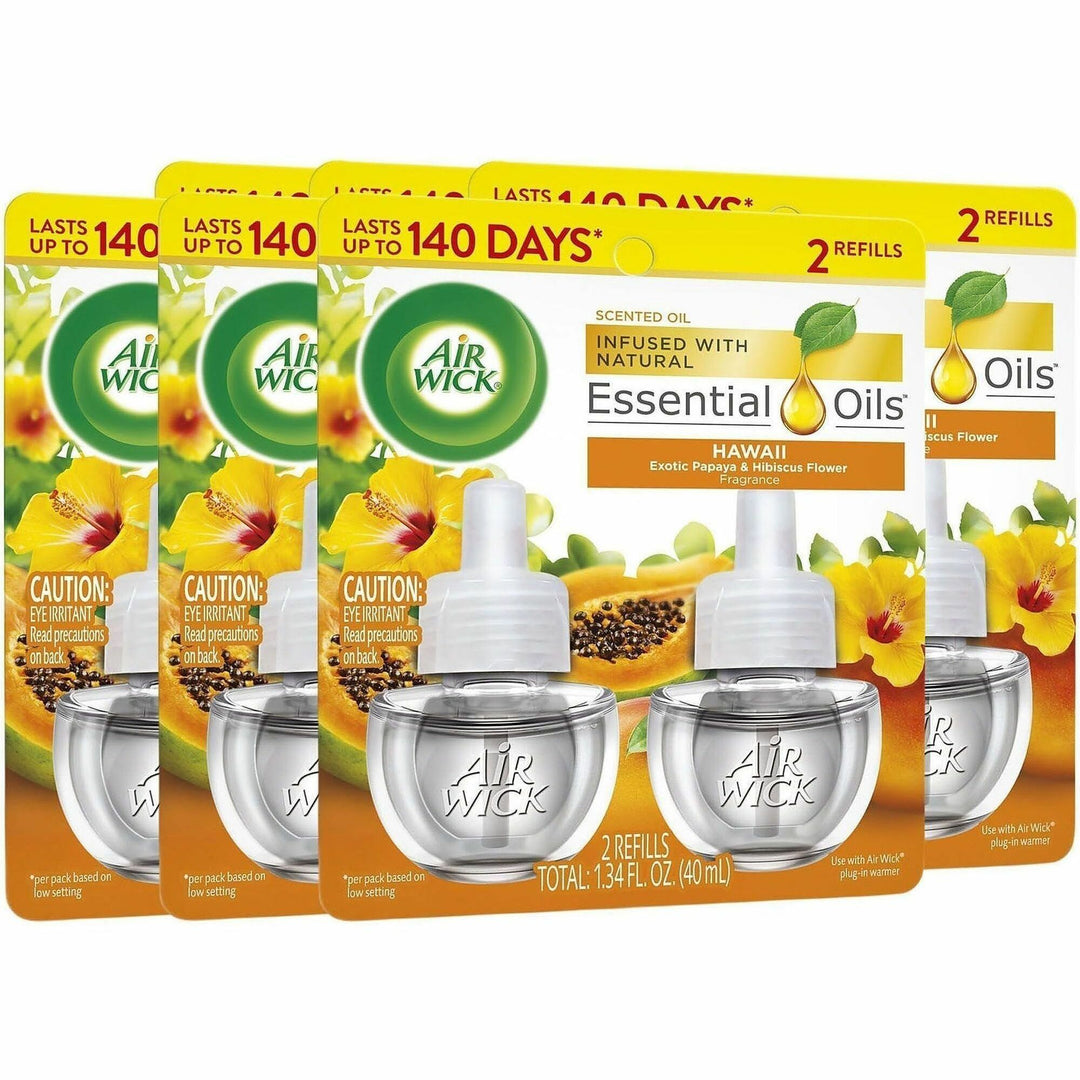 Image of Air Wick 01328CT Scent Oil Warmer Refill, Oil, 0.7 fl oz (0 quart), Hawaii Exotic Papaya, Hibiscus Flower, 120 Day, 2 Refills/Pack, 6 / Carton