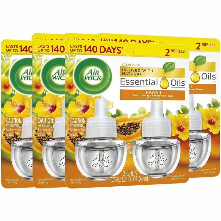 Image of Air Wick 01328CT Scent Oil Warmer Refill, Oil, 0.7 fl oz (0 quart), Hawaii Exotic Papaya, Hibiscus Flower, 120 Day, 2 Refills/Pack, 6 / Carton