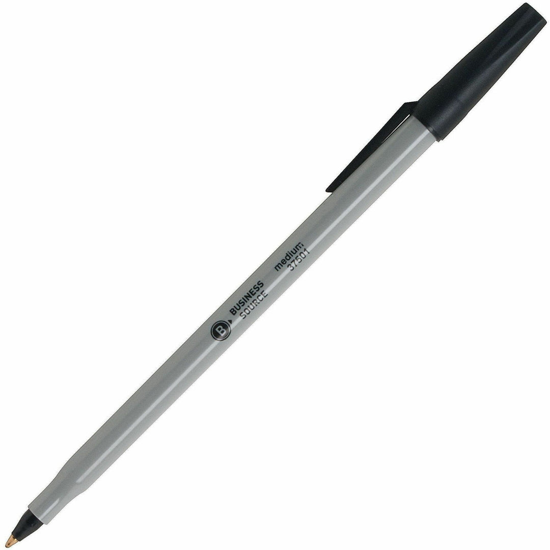 Image of Business Source 37531CT Ballpoint Stick Pens, Medium Pen Point, Black Ink, Tungsten Carbide, Brass Tip, Writing, 8 / Carton