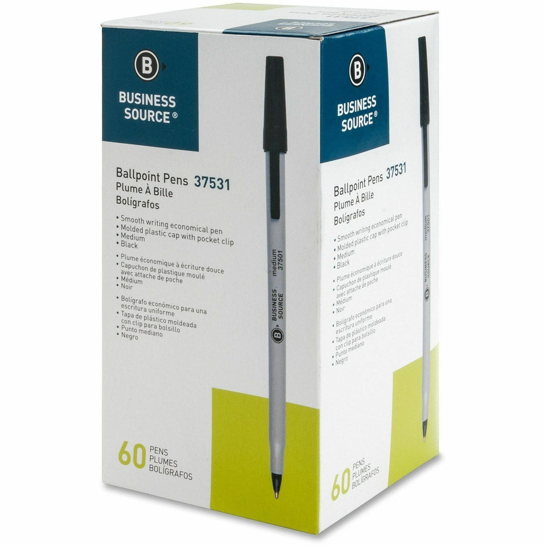 Image of Business Source 37531CT Ballpoint Stick Pens, Medium Pen Point, Black Ink, Tungsten Carbide, Brass Tip, Writing, 8 / Carton